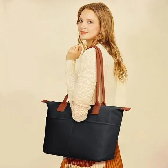 Women Black Brown Imported Casual Nylon Waterproof Lightweight Hobo Handbag - Picture 3 of 4